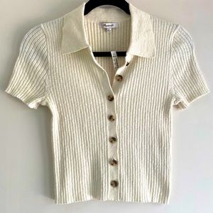 Madewell button sweater polo, cream white, brown buttons, size S. New with tags